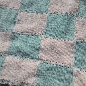 Handmade Knitted Lap Quilt Mint and Cream
